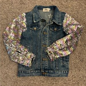 Lola and the Boys Denim Jean Jacket Sequin and Unicorn on back